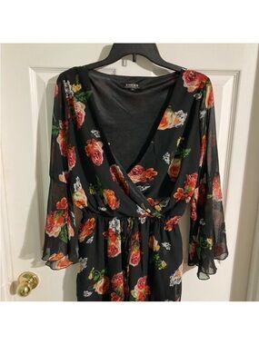 Choies Black Floral V-Neck Wrap Midi Dress